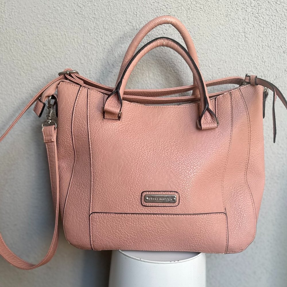 👛 STEVE MADDEN  👜 PINK Pebbled Faux Leather Double Handle Crossbody Purse Bag*